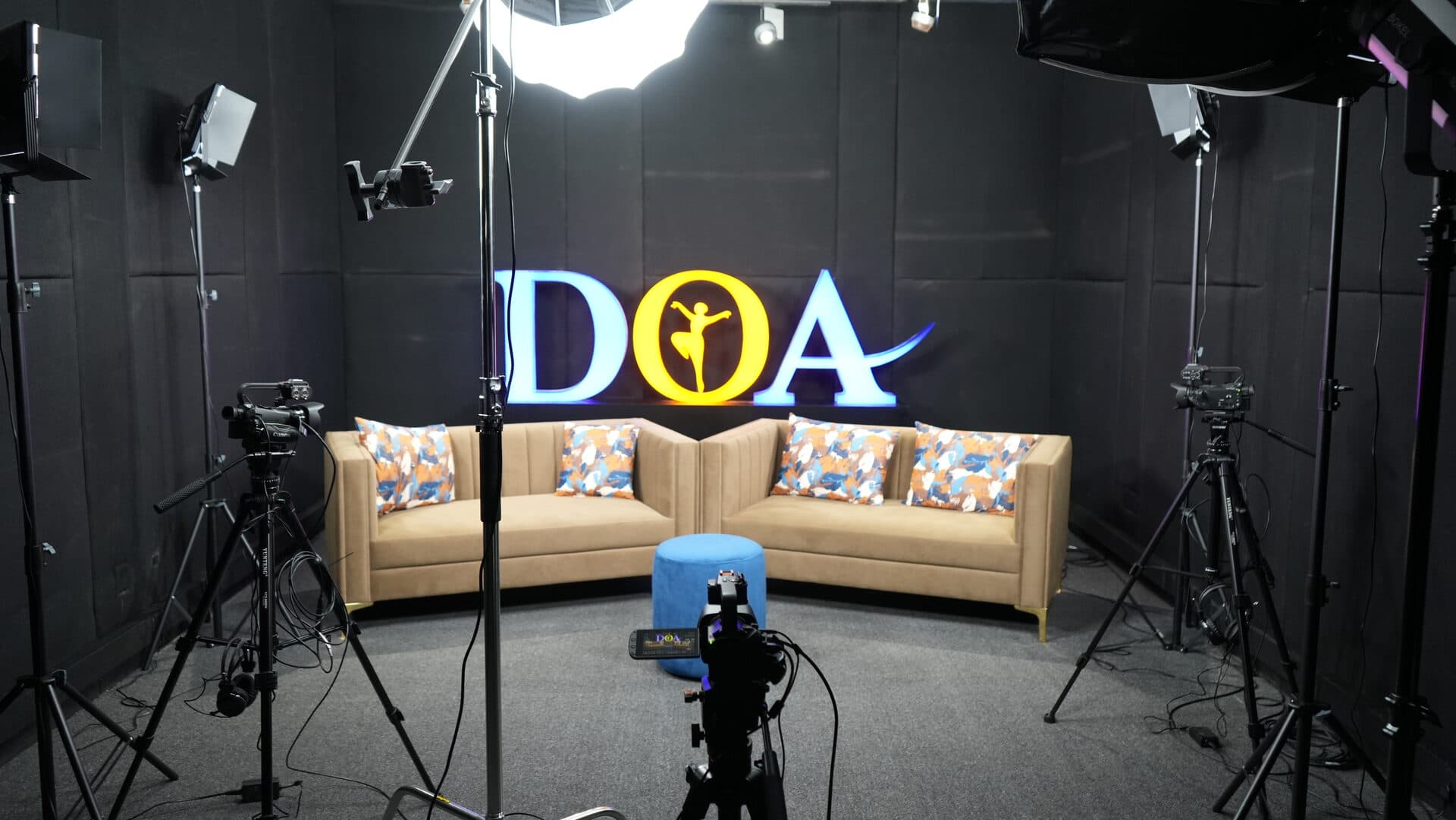 DOA TV studio set with cameras positioned and lighting ready for production